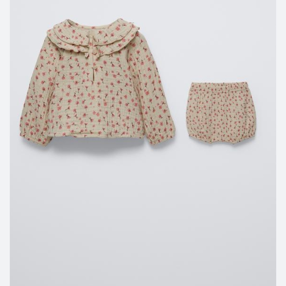 Zara Kids Floral Matching Set - Beige and Red